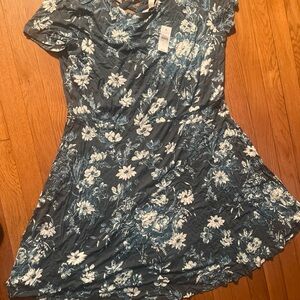 LOFT Teal and White Floral Short Sleeve Dress